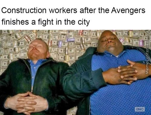 Construction Workers After The Avengers
Finishes A Fight In The City
