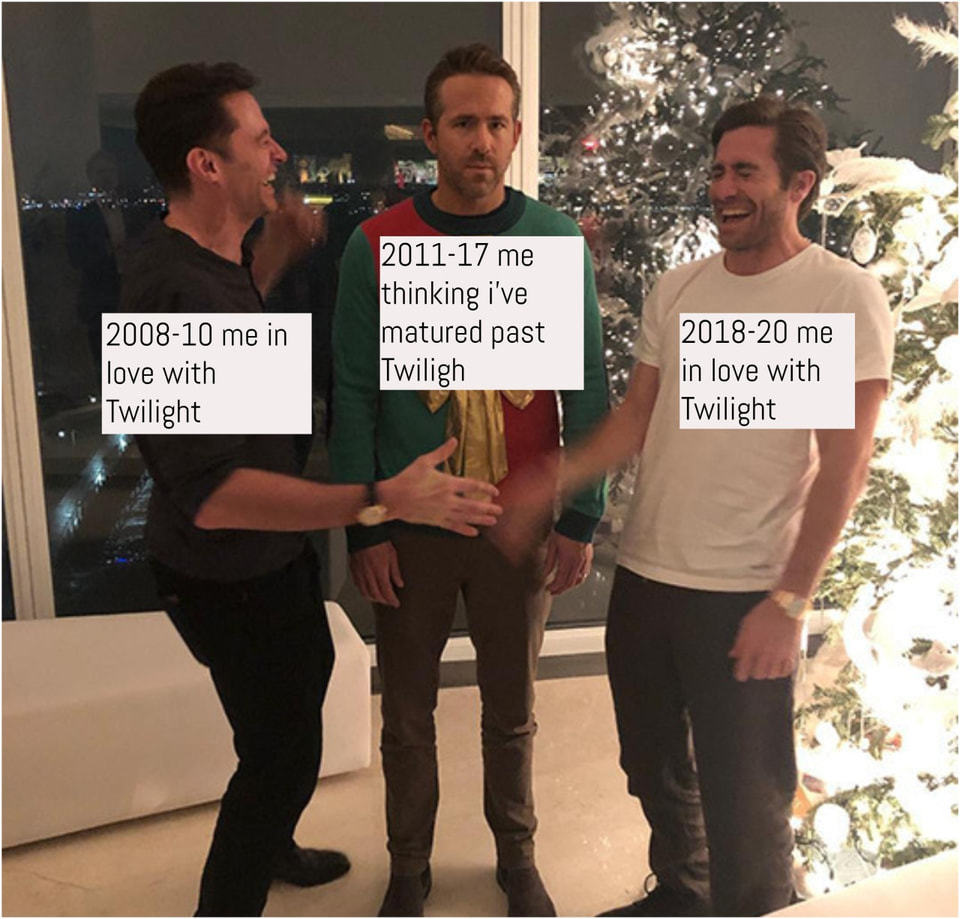 2008-10 Me In
Love With
Twilight
2011-17 Me
Thinking I've
Matured Past
Twiligh
2018-20 Me
In Love With
Twilight
