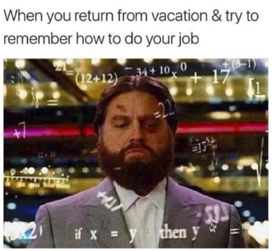 When You Return From Vacation & Try To
Remember How To Do Your Job
Q2+i2) 0

