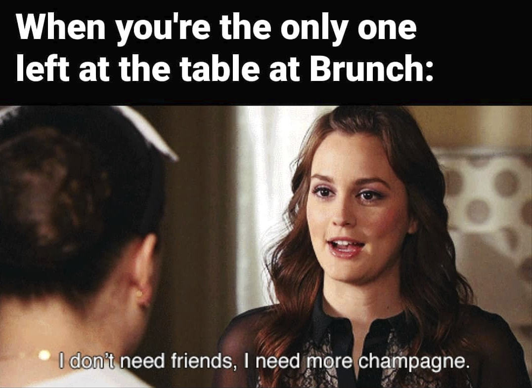 When You're The Only One
Left At The Table At Brunch:
Ilidön't Need Friends, I Need More Hampagne.
