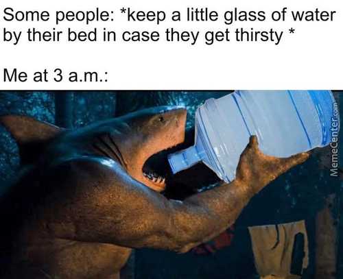 Some People: *keep A Little Glass Of Water
By Their Bed In Case They Get Thirsty *
Me At 3 A.m..
