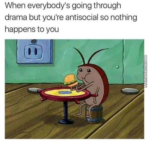 When Everybody's Going Through
Drama But You're Antisocial So Nothing
Happens To You
