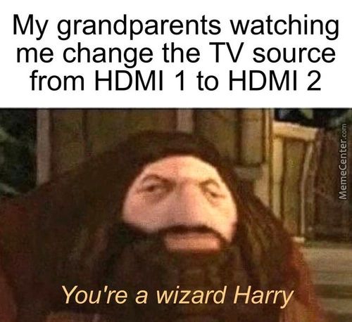 My Grandparents Watching
Me Change The TV Source
From HDMI 1 To HDMI 2
You're A Wizard Harry
