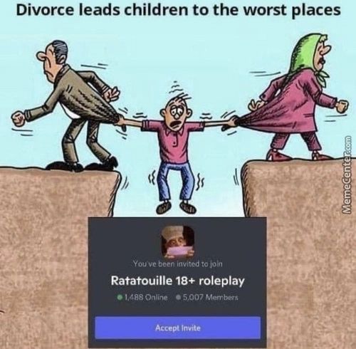 Divorce Leads Children To The Worst Places
YouVe Been Invited To
Ratatouille 18+ Roleplay
• .5,007
Accept Invite
