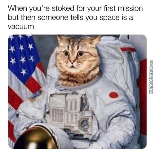 When You're Stoked For Your First Mission
But Then Someone Tells You Space Is A
Vacuum
