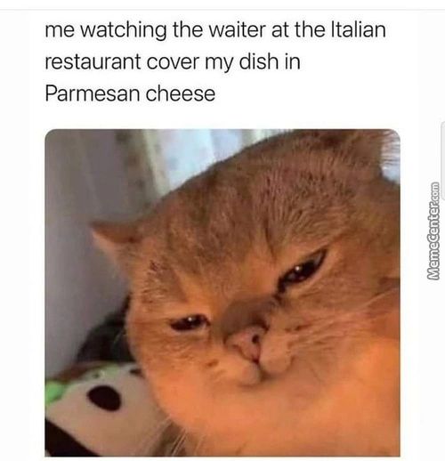 Me Watching The Waiter At The Italian
Restaurant Cover My Dish In
Parmesan Cheese

