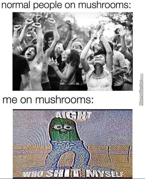 Normal People On Mushrooms:
Me On Mushrooms:

