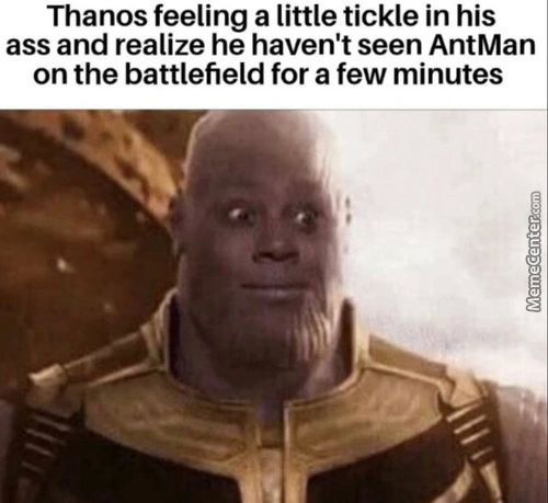 Thanos Feeling A Little Tickle In His
Ass And Realize He Haven't Seen AntMan
On The Battlefield For A Few Minutes
