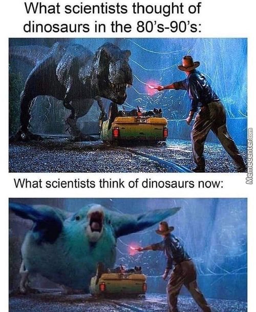 What Scientists Thought Of
Dinosaurs In The 80's-90's:
What Scientists Think Of Dinosaurs Now:
