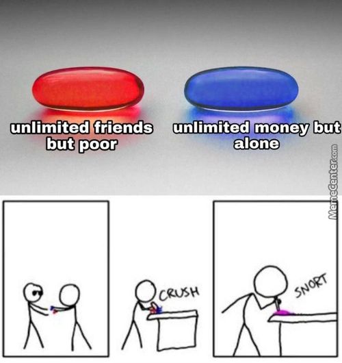 Unlimited Friends
But Poor
Unlimited Money But
Alone
