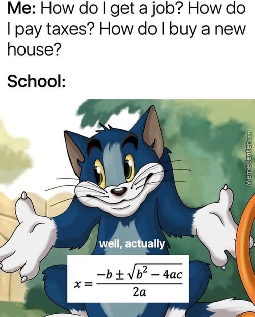 Me: How Do I Get A Job? How Do
I Pay Taxes? How Do I Buy A New
House?
School:
4
We I, ActUaIIy
