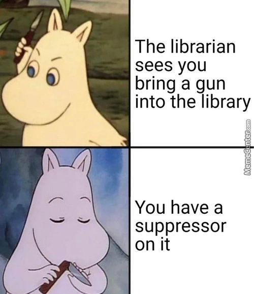 6)
The Librarian
Bring A Gun
— Into The Library
You Have A
Suppressor
On It
