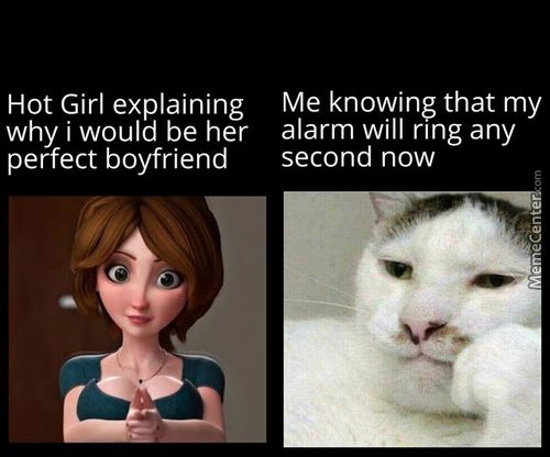 Hot Girl Explaining
Why I Would Be Her
Perfect Boyfriend
Me Knowing That My
Alarm Will Ring Any
Second Now
