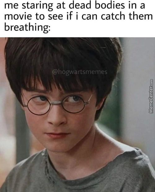 Me Staring At Dead Bodies In A
Movie To See If I Can Catch Them
Breathing:
@hogwartsmemes
