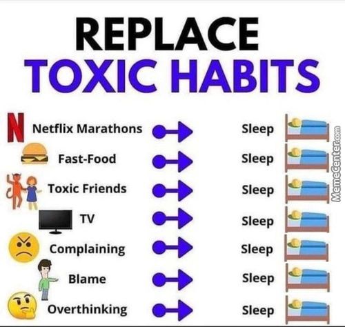 REPLACE
TOXIC HABITS
Netflix Marathons
Fast-Food
Toxic Friends
Complaining
Blame
Overthinking
Sleep
Sleep
Sleep
Sleep
Sleep
Sleep

