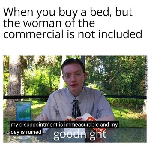 When You Buy A Bed, But
The Woman Of The
Commercial Is Not Included
My Disappointment Is Immeasurable And My
- Day Is Ruined
