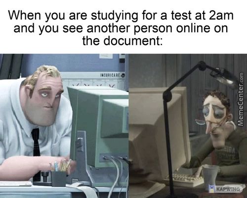 When You Are Studying For A Test At 2am
And You See Another Person Online On
The Document:
