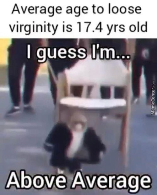 Average Age To Loose
Virginity Is 17.4 Yrs Old
I Guess I'm...
Abové+Ave,qmge,
