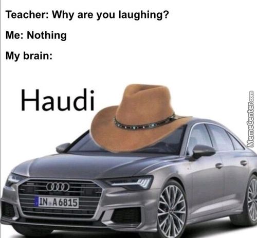 Teacher: Why Are You Laughing?
Me: Nothing
My Brain:
Haudi
