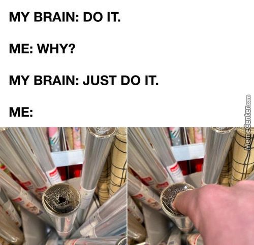 MY BRAIN: DO IT.
ME: WHY?
MY BRAIN: JUST DO IT.
ME:
