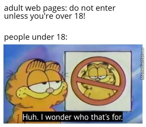 Adult Web Pages: Do Not Enter
Unless You Re Over 18!
People Under 18:
Huh. I Wonder Who That's For.t
