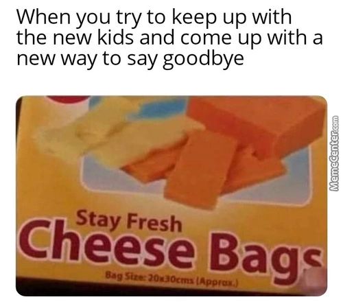 When You Try To Keep Up With
The New Kids And Come Up With A
New Way To Say Goodbye
Stay Fresh
Lies* Bag
