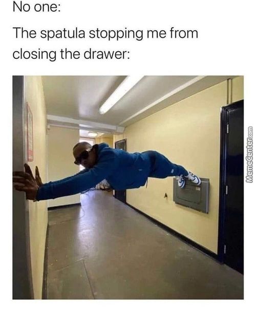 No One:
The Spatula Stopping Me From
Closing The Drawer:
