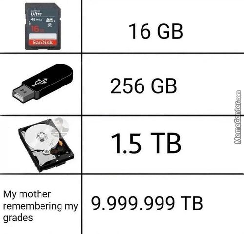 San'isk
My Mother
Remembering My
Grades
16 GB
256 GB
1.5 TB
9.999.999 TB
