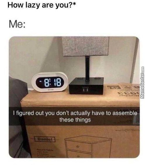 How Lazy Are You? *
- 18
I Figured Out You Don't Actually Have To Assemble
These Things
