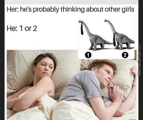 Her. He's Probably Thinking About Other Girls
He: 1 Or 2

