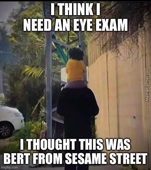 NEED AN EYE EKAM
THOUGHT WAS
BERT FROM SESAME STREET
