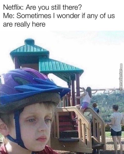 Netflix: Are You Still There?
Me: Sometimes I Wonder If Any Of Us
Are Really Here
