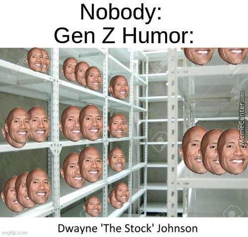 Nobody:
Gen Z Humor:
Dwayne 'The Stock' Johnson
