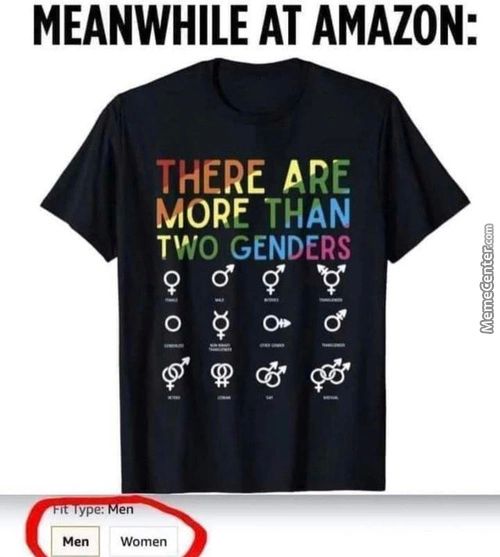 MEANWHILE AT AMAZON:
Men
THAN
TWO GENDERS
Women
