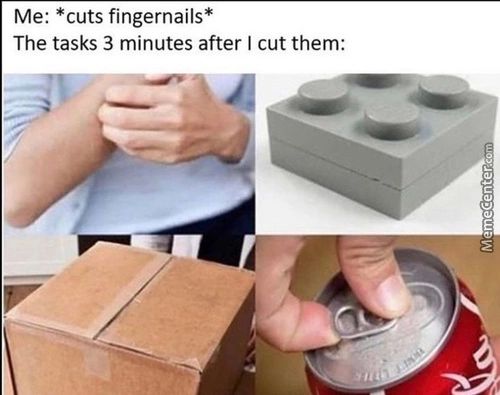 Me: *cuts Fingernails*
The Tasks 3 Minutes After I Cut Them:
