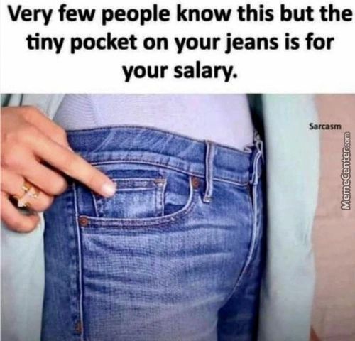 Very Few People Know This But The
Finy Pocket On Your Jeans Is For
Your Salary.
