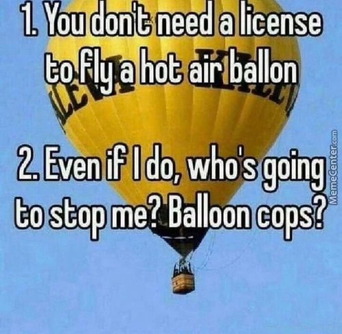 (IJYou Donlb Ned
To Fly A Hot Airlballon
2. Even IF I Do;whols Going
To Stop Me? Balloon Cops?
