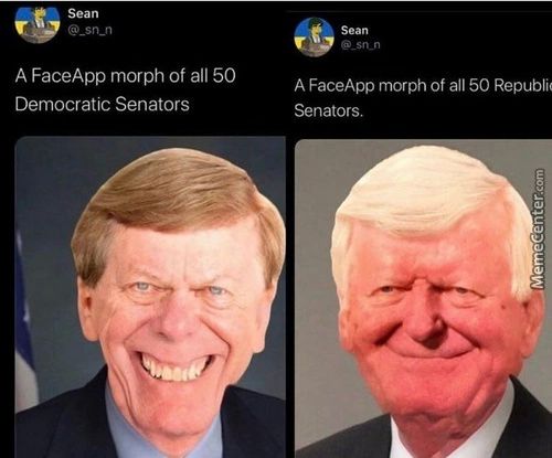 Sean
A FaceApp Morph Of All 50
Democratic Senators
Sean
A FaceApp Morph Of All 50 Republü
Senators.
