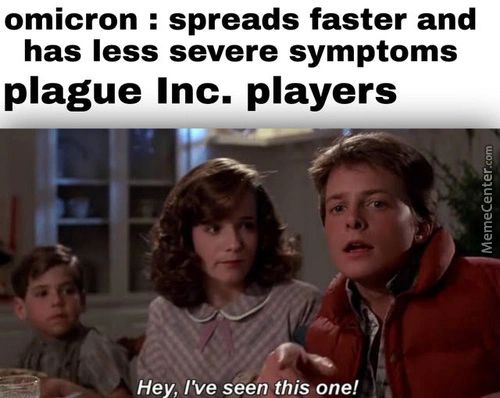 Omicron : Spreads Faster And
Has Less Severe Symptoms
Plague Inc. Players
Hey, IVe Seen This-one!
