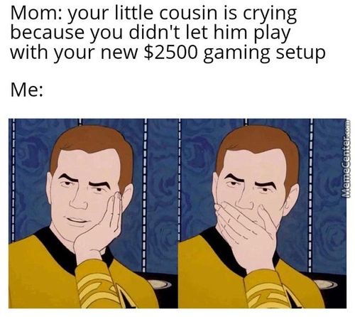 Mom: Your Little Cousin Is Crying
Because You Didn't Let Him Play
With Your New $2500 Gaming Setup
