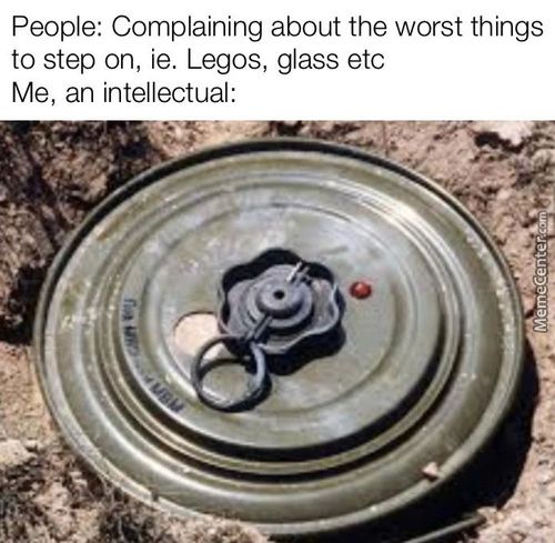 People: Complaining About The Worst Things
To Step On, Ie. Legos, Glass Etc
Me, An Intellectual:
