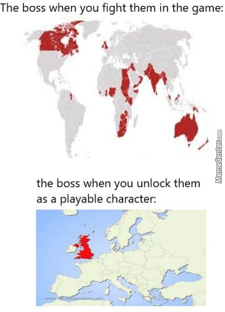 The Boss When You Fight Them In The Game:
The Boss When You Unlock Them
As A Playable Character:
