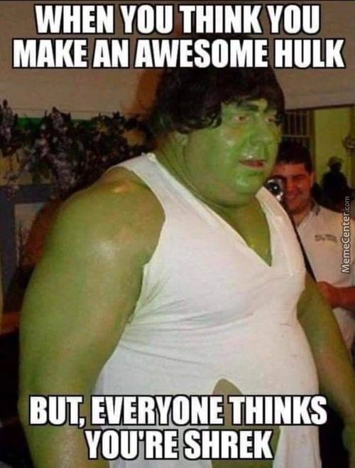 WHEN You THINK YOU
MAKE AN AWESOME HULK
BUT, EVERYONE THINKS
YOU'RE SHREKII
