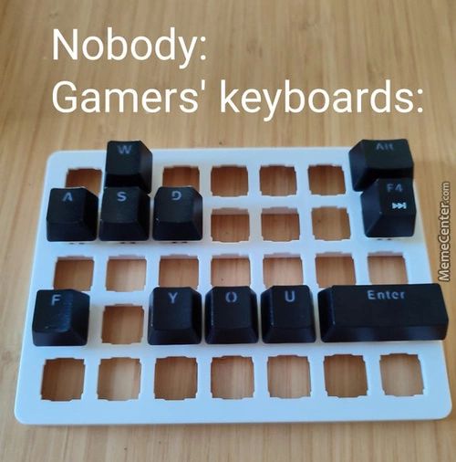 Nobody:
Gamers' Keyboards:
Cronnan
