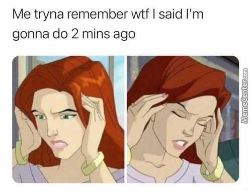 Me Tryna Remember Wtf I Said I'm
Gonna Do 2 Mins Ago
