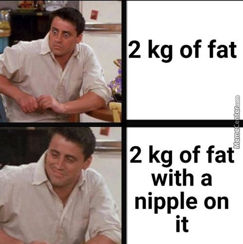 A
2 Kg Of Fat
2 Kg Of Fat
With A
Nipple On
It
