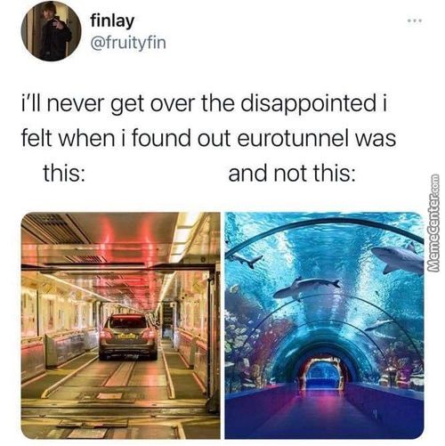 Finlay
@fruityfin
I'll Never Get Over The Disappointed I
Felt When I Found Out Eurotunnel Was
This:
And Not This:
