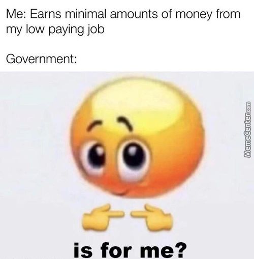 Me: Earns Minimal Amounts Of Money From
My Low Paying Job
Government:
Is For Me?
