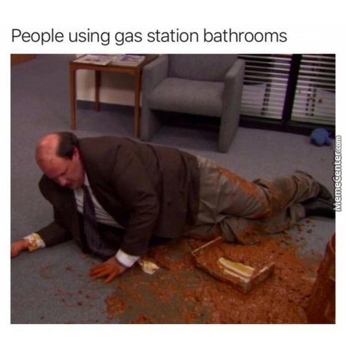 People Using Gas Station Bathrooms

