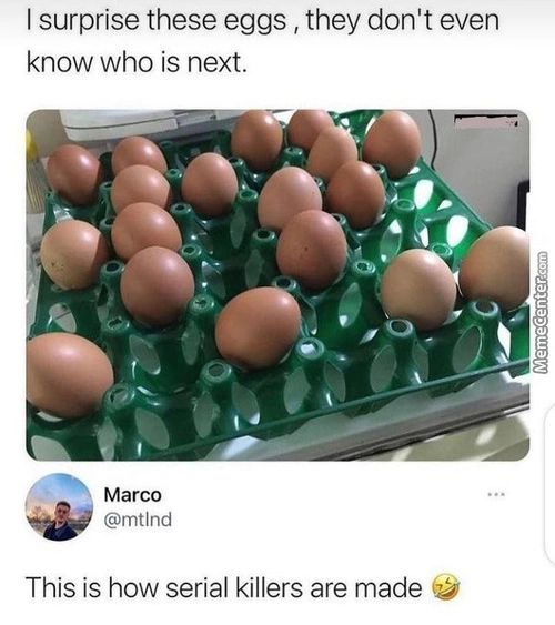 I Surprise These Eggs , They Don't Even
Know Who Is Next.
Marco
@mtlnd
This Is How Serial Killers Are Made 69
